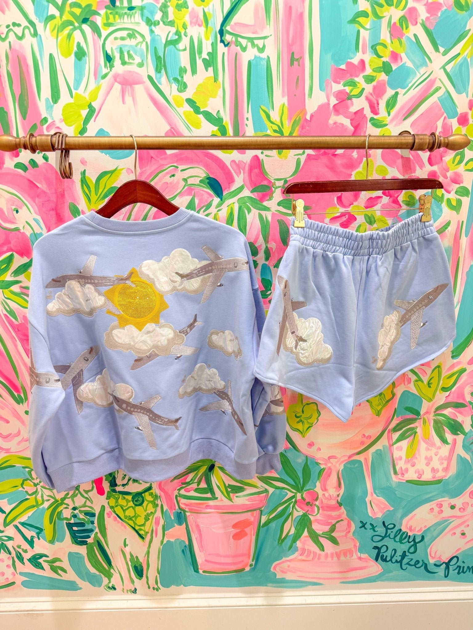 Blue Airplanes in Sky SweatshirtQueen of SparklesThe Printed Peach Savannah
