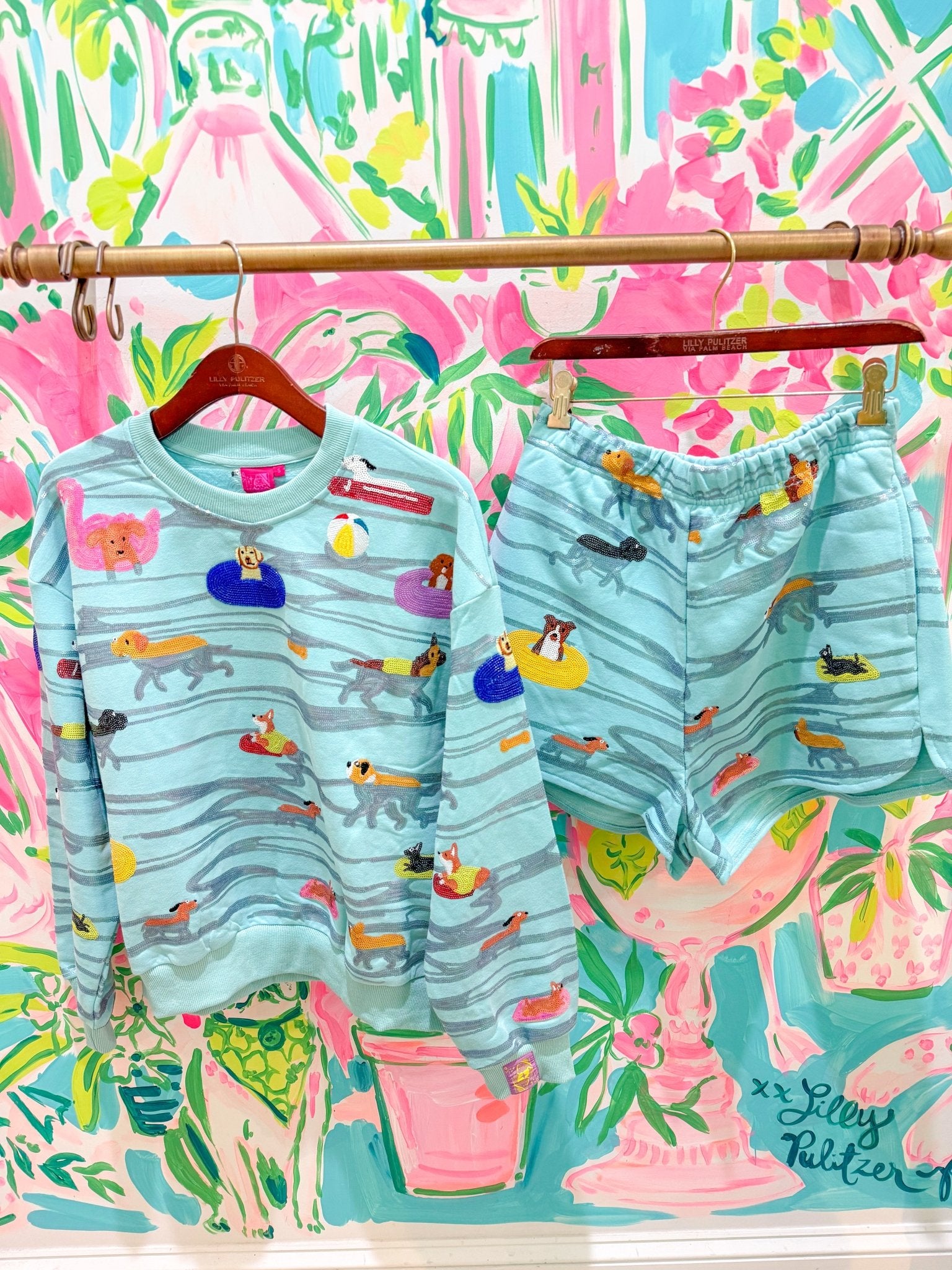 Blue Dogs Swimming on Floats ShortQueen of SparklesThe Printed Peach Savannah