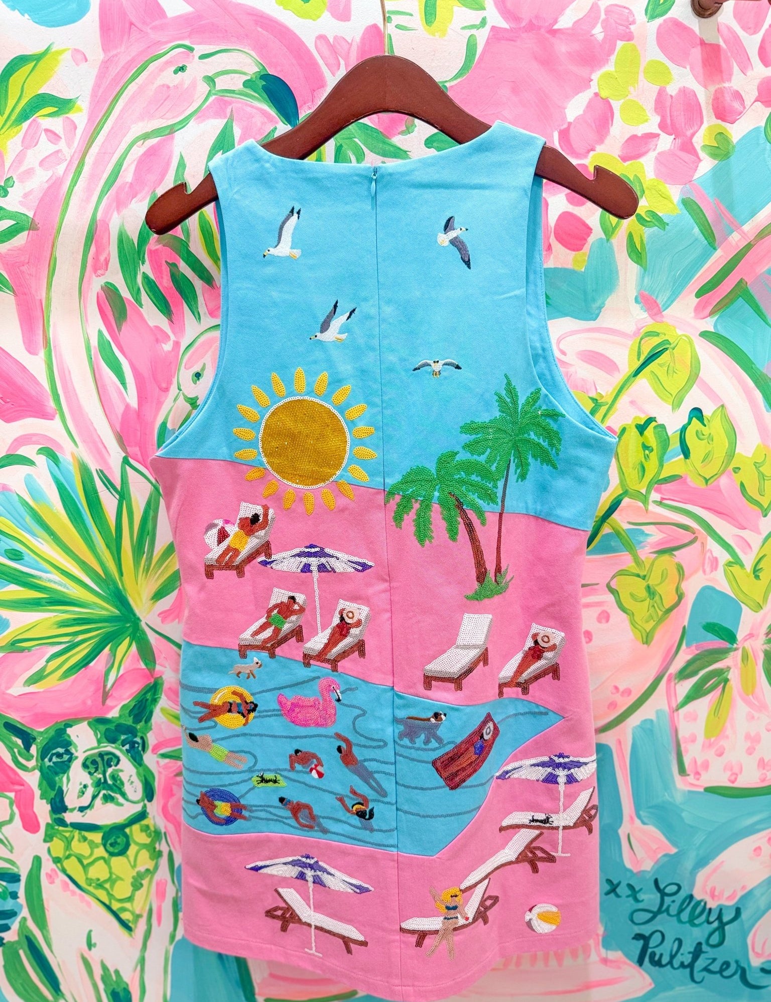 Blue & Pink Colorblock Pool Scene Tank DressQueen of SparklesThe Printed Peach Savannah