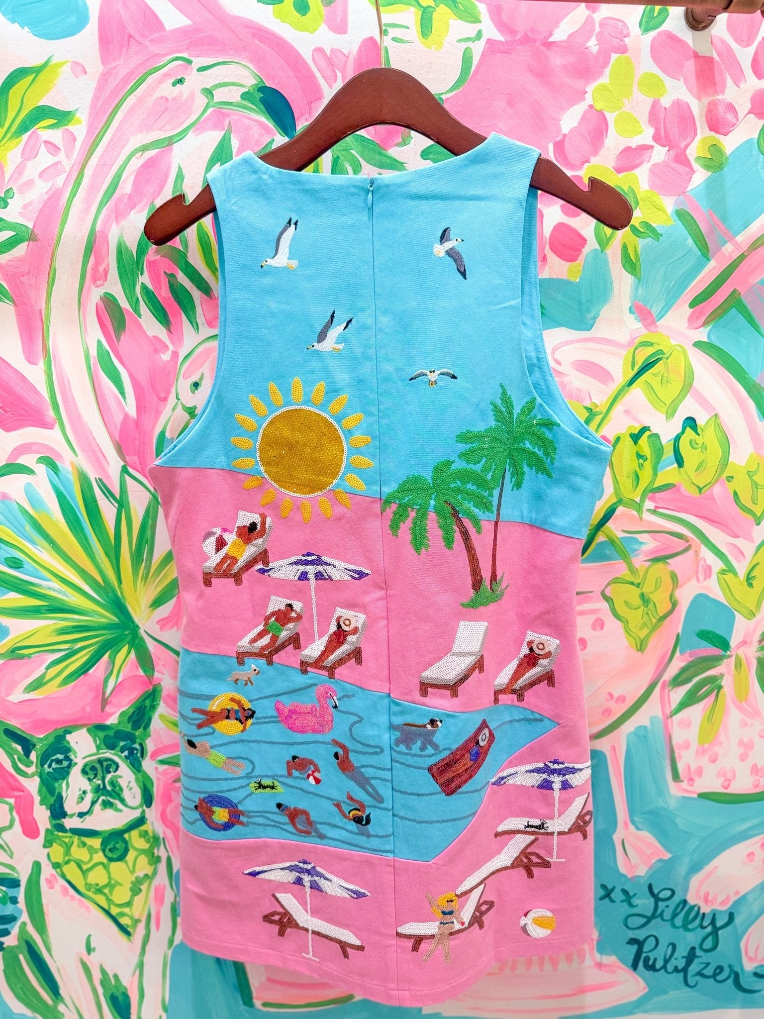 Blue & Pink Colorblock Pool Scene Tank DressQueen of SparklesThe Printed Peach Savannah