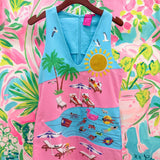 Blue & Pink Colorblock Pool Scene Tank DressQueen of SparklesThe Printed Peach Savannah