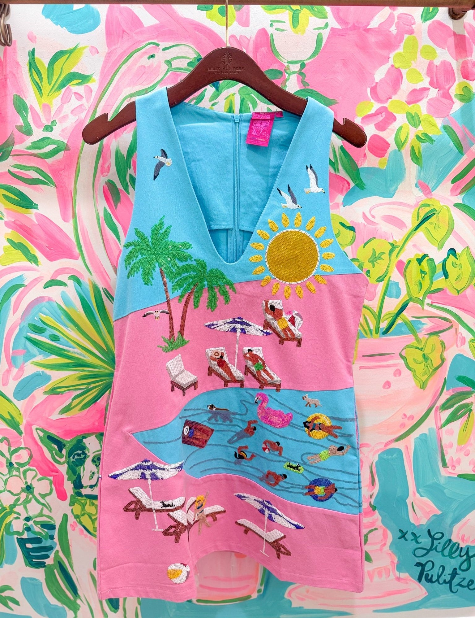 Blue & Pink Colorblock Pool Scene Tank DressQueen of SparklesThe Printed Peach Savannah