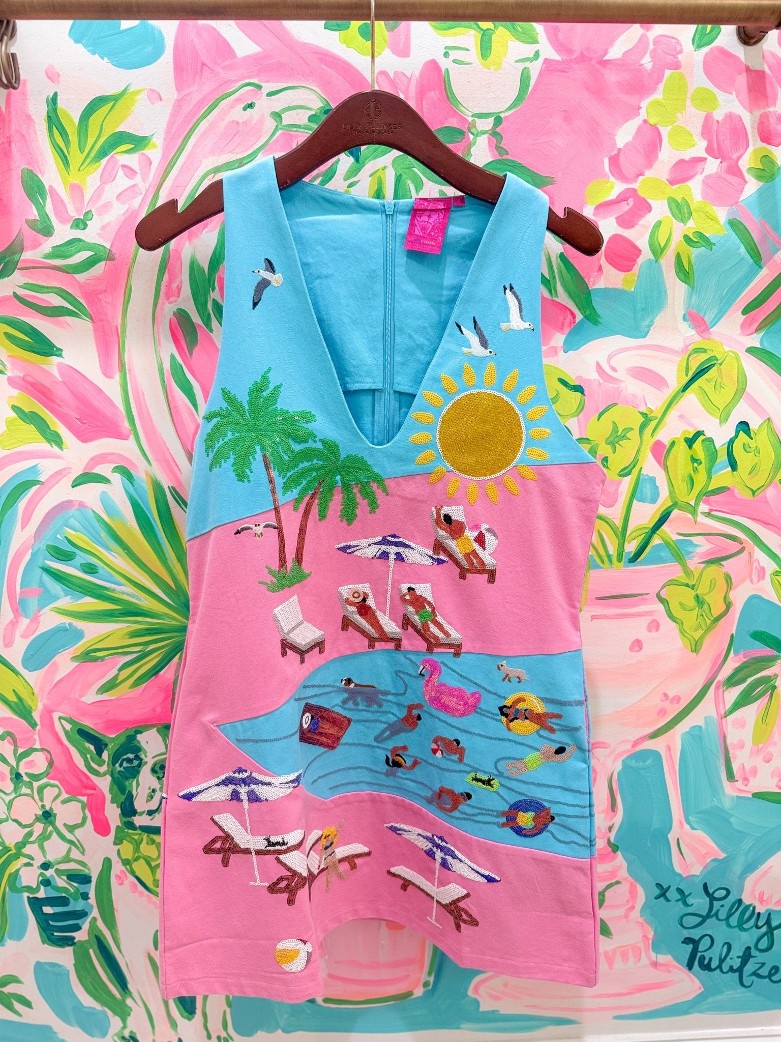 Blue & Pink Colorblock Pool Scene Tank DressQueen of SparklesThe Printed Peach Savannah