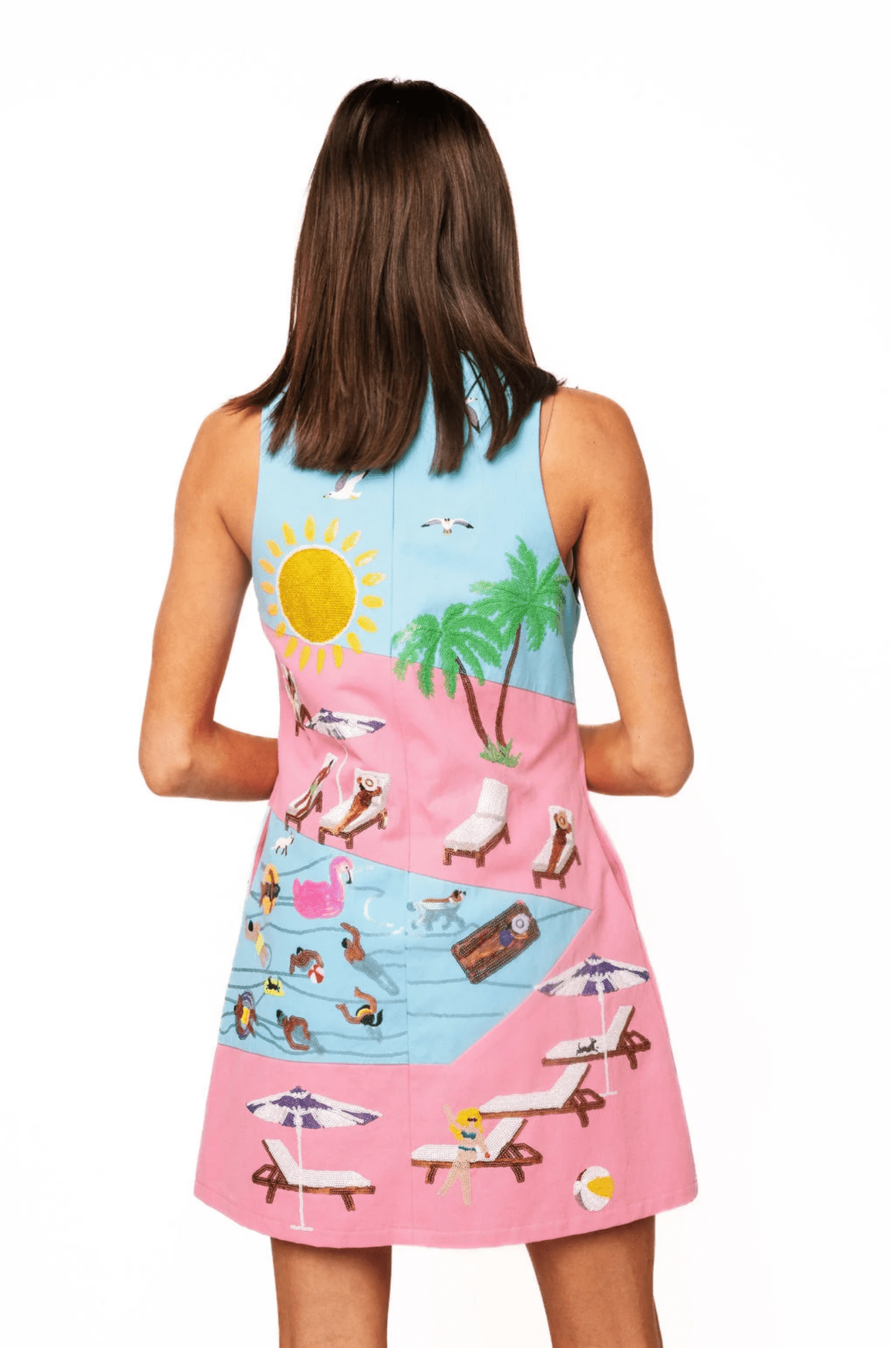 Blue & Pink Colorblock Pool Scene Tank DressWomen - Dresses - A-Line/Easy DressesQueen of SparklesThe Printed Peach Savannah