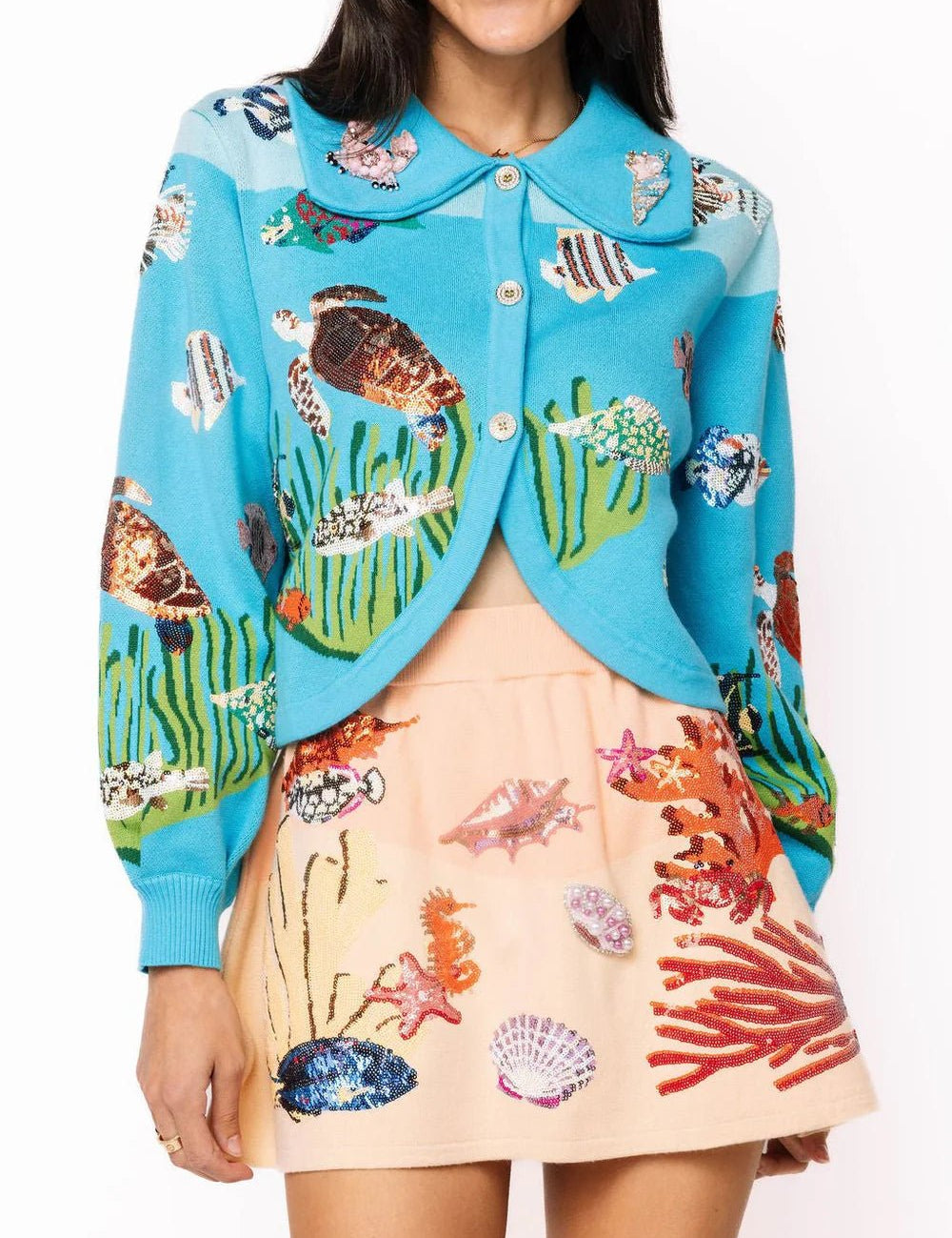 Blue Under the Sea Button Up Collar CardiganQueen of SparklesThe Printed Peach Savannah