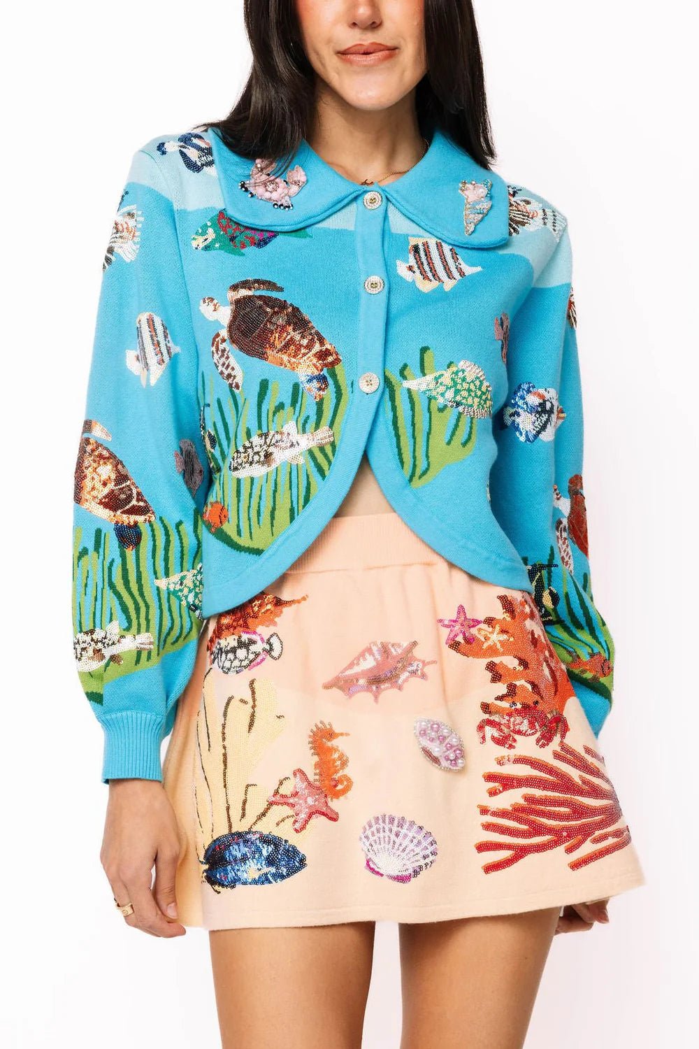 Blue Under the Sea Button Up Collar CardiganQueen of SparklesThe Printed Peach Savannah
