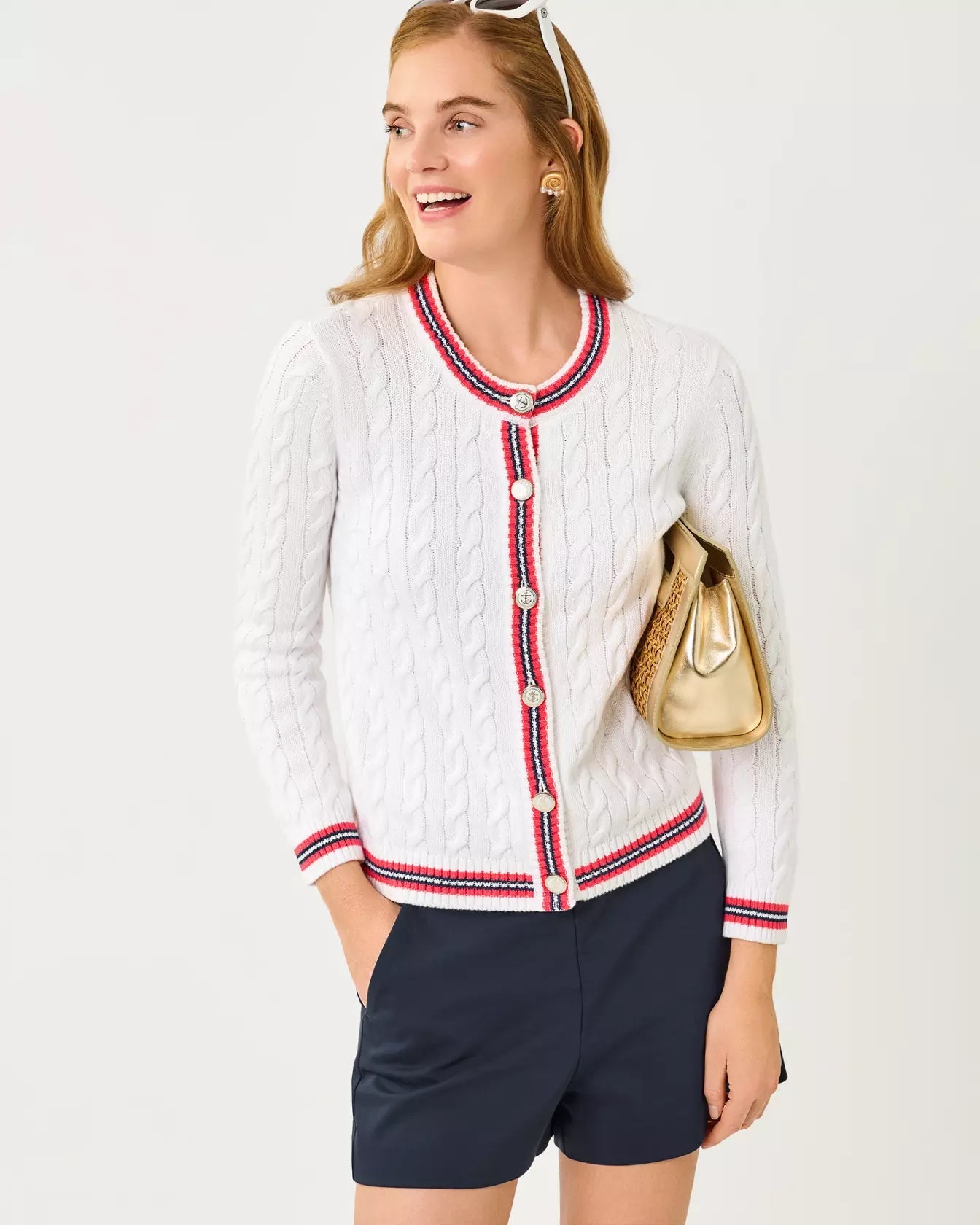 Brockton Crew Neck CardiganWomen - Sweaters & Cardigans - Cardigans & VestsLILLY PULITZERThe Printed Peach Savannah