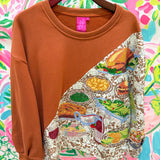 Brown Colorblock Thanksgiving Meal SweatshirtQueen of SparklesThe Printed Peach Savannah