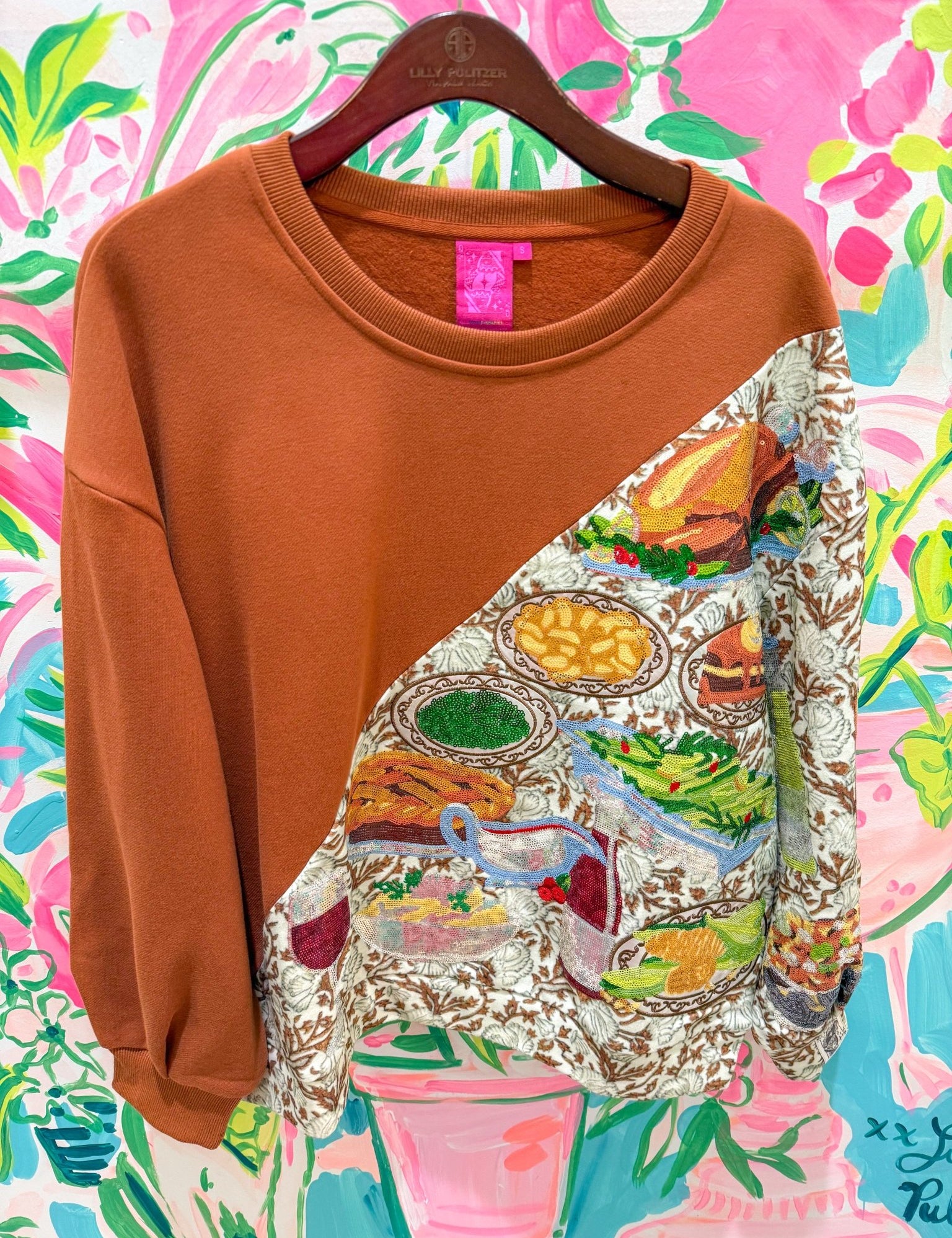 Brown Colorblock Thanksgiving Meal SweatshirtQueen of SparklesThe Printed Peach Savannah