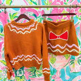 Brown Gingerbread Man Jewel Bow Tie Sweater and Skirt SetQueen of SparklesThe Printed Peach Savannah
