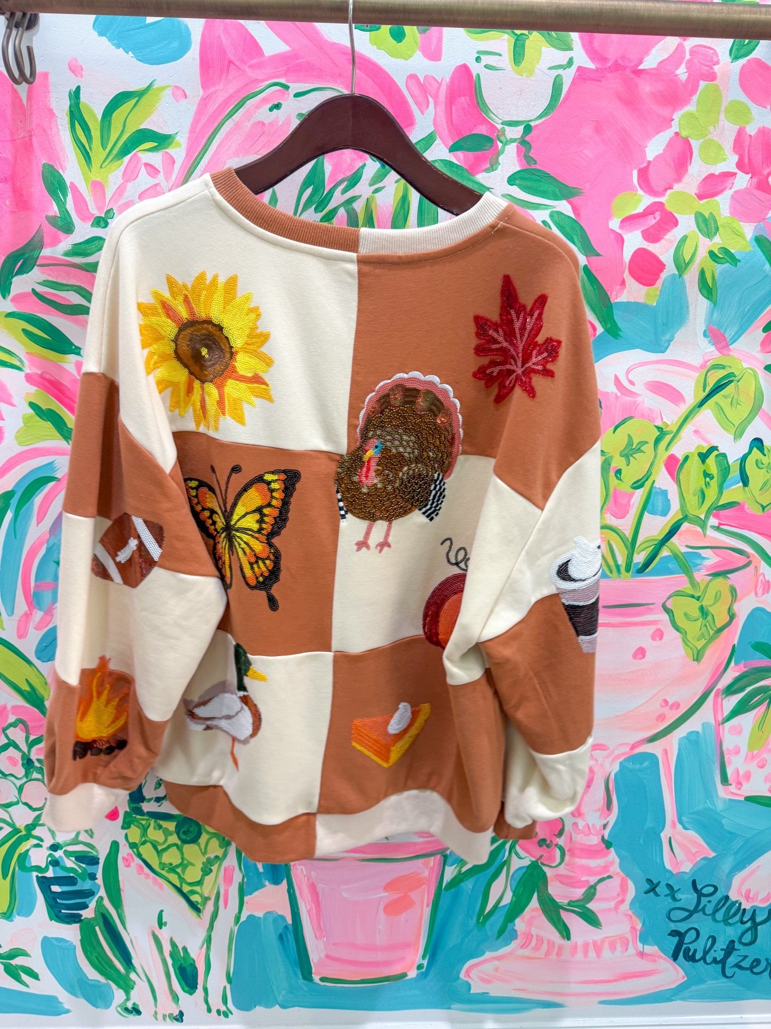 Brown & Ivory Checkered Fall Icon SweatshirtQueen of SparklesThe Printed Peach Savannah