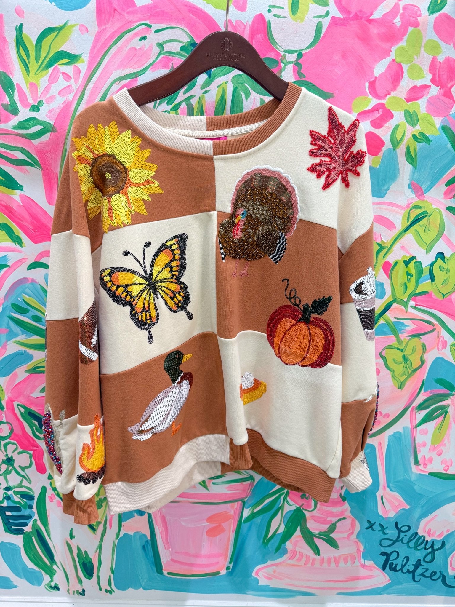 Brown & Ivory Checkered Fall Icon SweatshirtQueen of SparklesThe Printed Peach Savannah