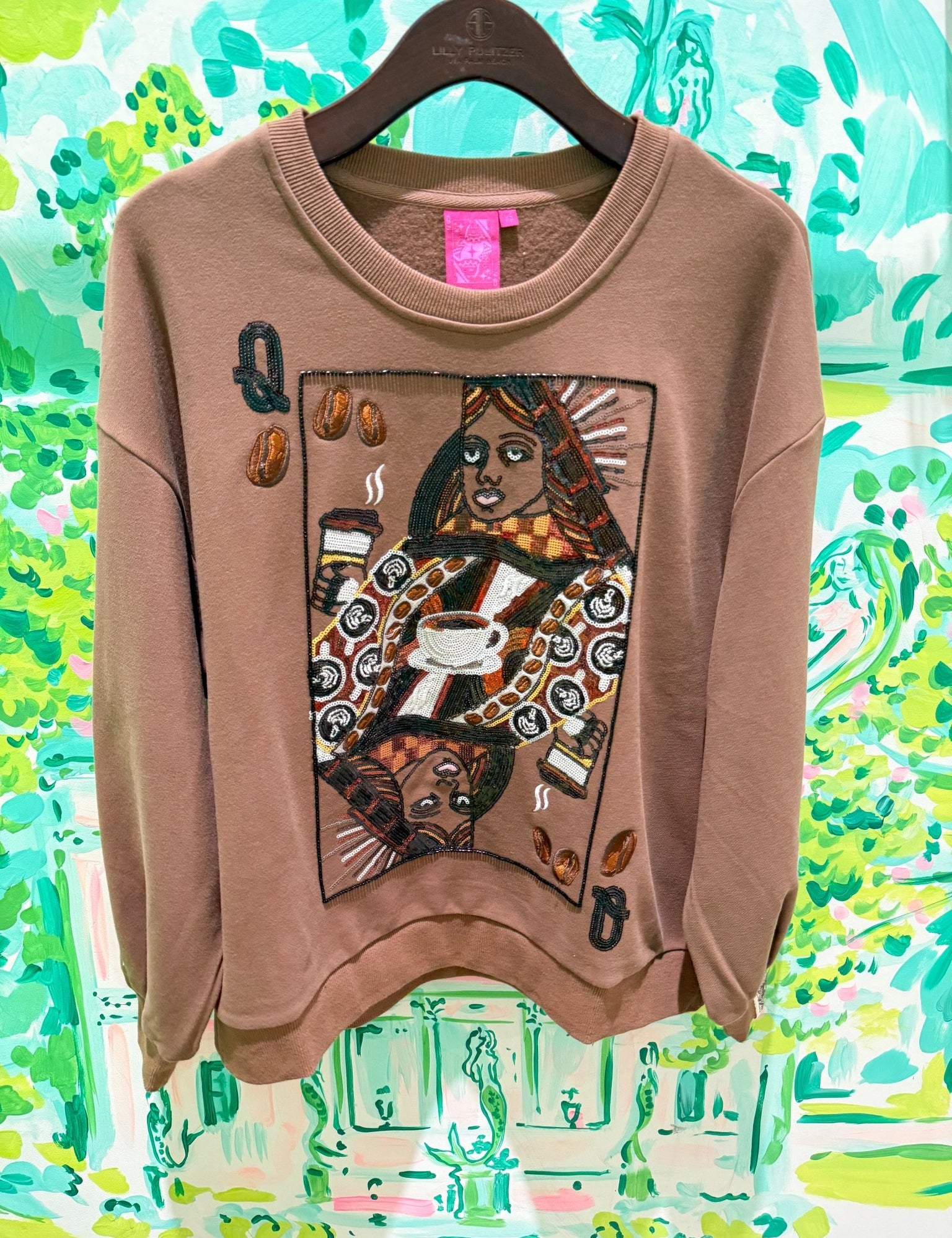 Brown Queen of Coffee SweatshirtWomens - Tops - CrewnecksQueen of SparklesThe Printed Peach Savannah