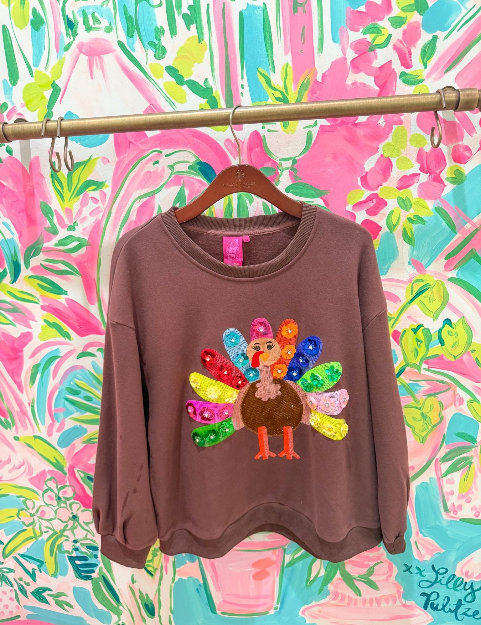 Brown Rainbow Flower Turkey SweatshirtQueen of SparklesThe Printed Peach Savannah