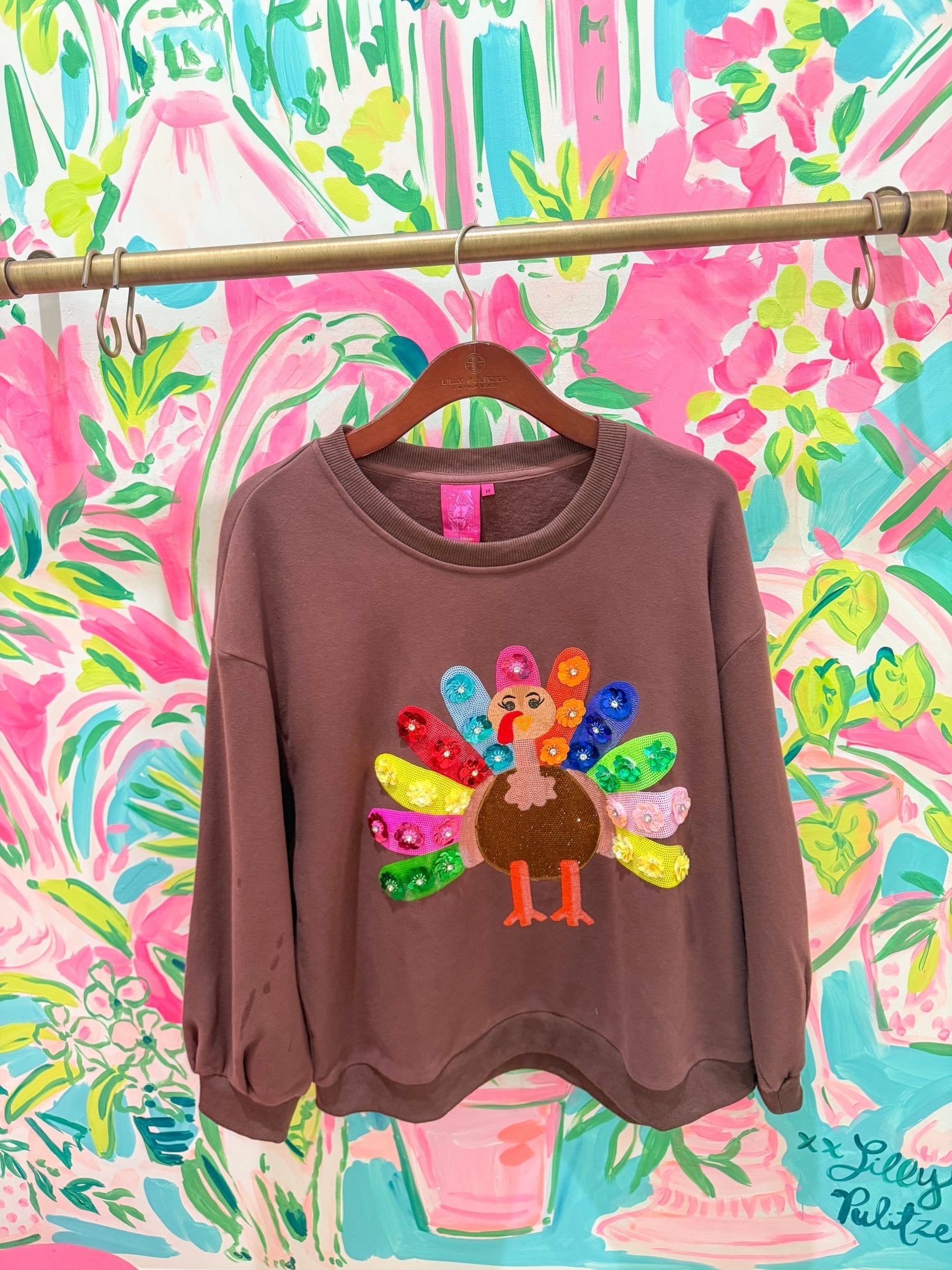 Brown Rainbow Flower Turkey SweatshirtQueen of SparklesThe Printed Peach Savannah