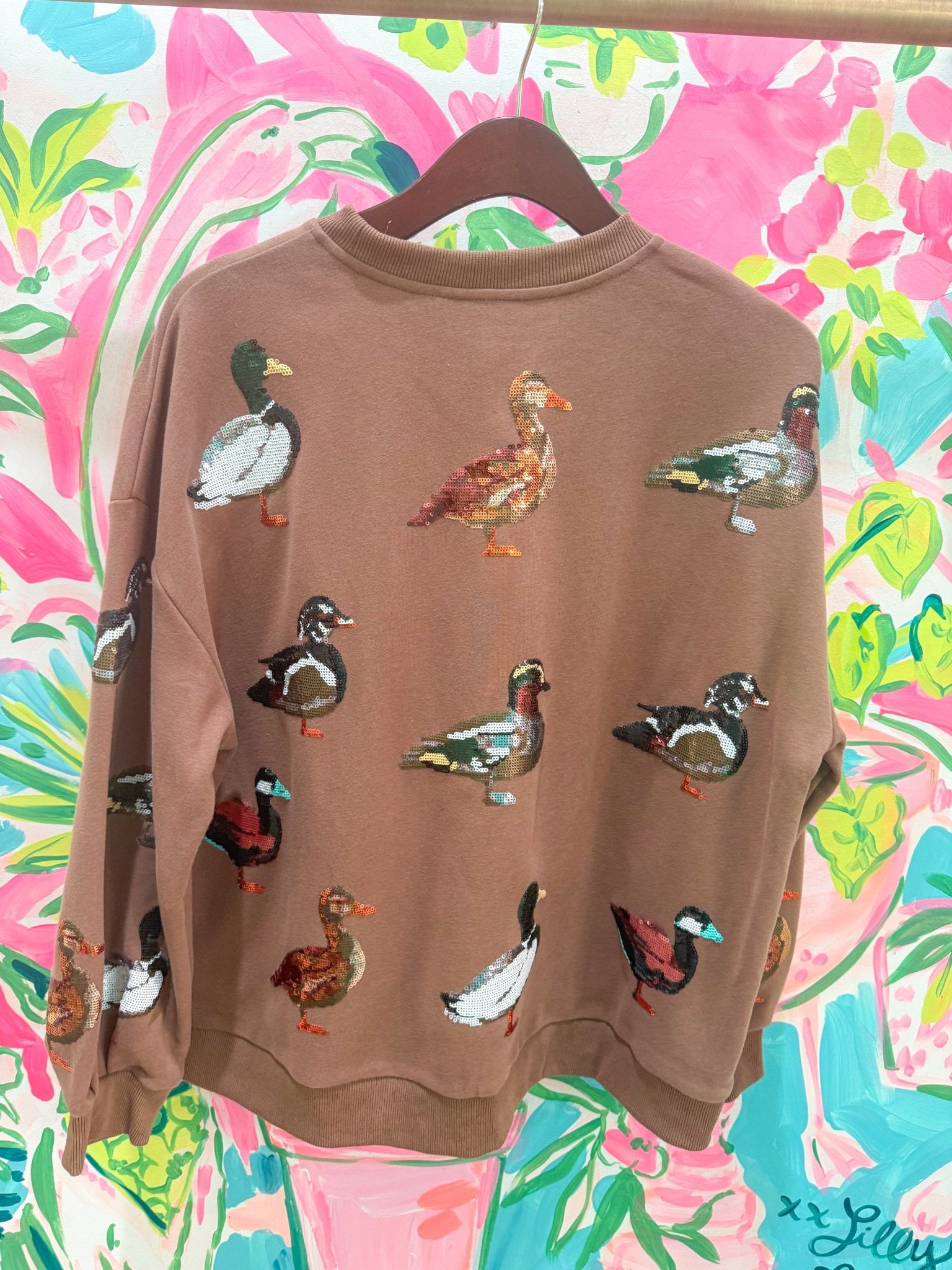 Brown Scattered Duck SweatshirtQueen of SparklesThe Printed Peach Savannah