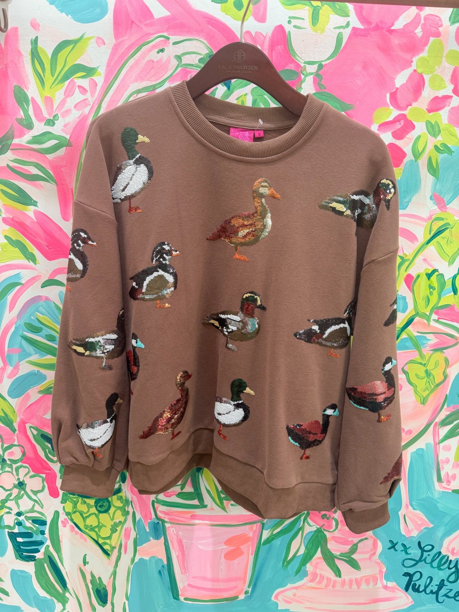 Brown Scattered Duck SweatshirtQueen of SparklesThe Printed Peach Savannah