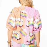 Colorblock Gingham Rainbow Birthday Cake Short