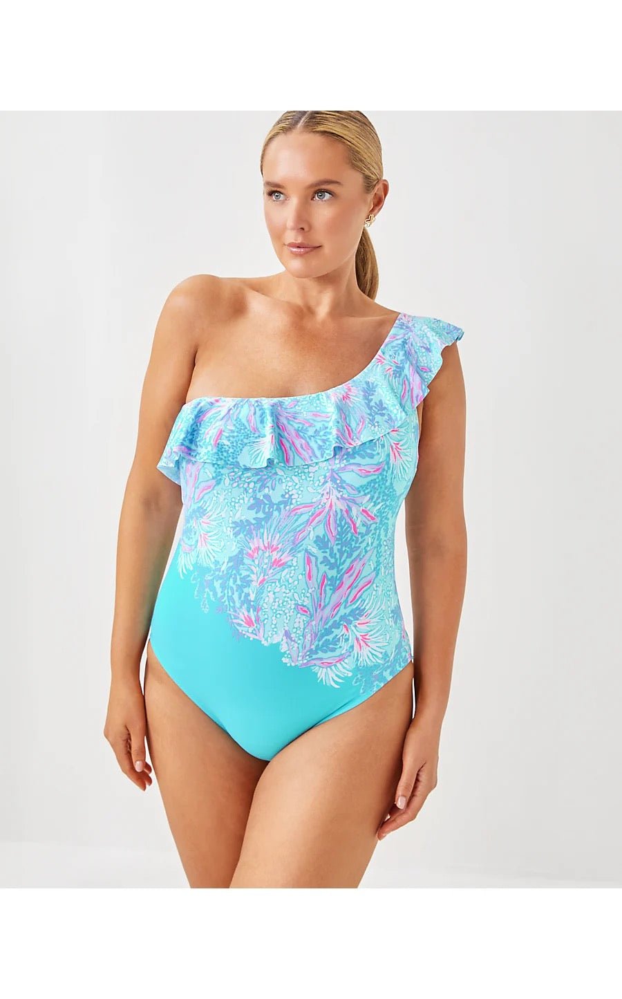 Caelum Ruffle One PieceWomen - Swim - One PiecesLILLY PULITZERThe Printed Peach Savannah