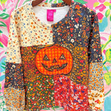 Colorblock Floral Print Gingham Pumpkin SweatshirtQueen of SparklesThe Printed Peach Savannah
