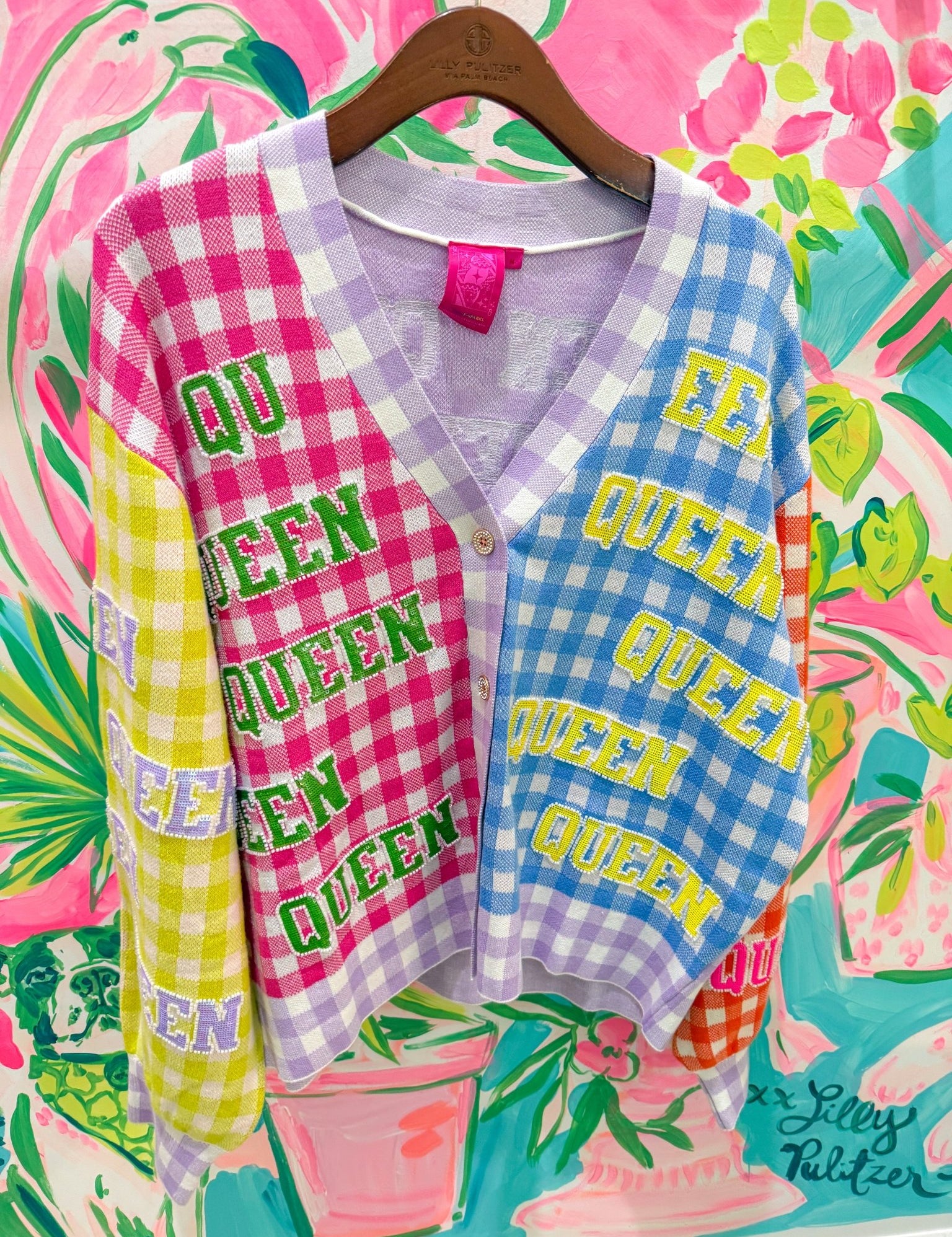 Colorblock Gingham 'Queen' All Over CardiganQueen of SparklesThe Printed Peach Savannah