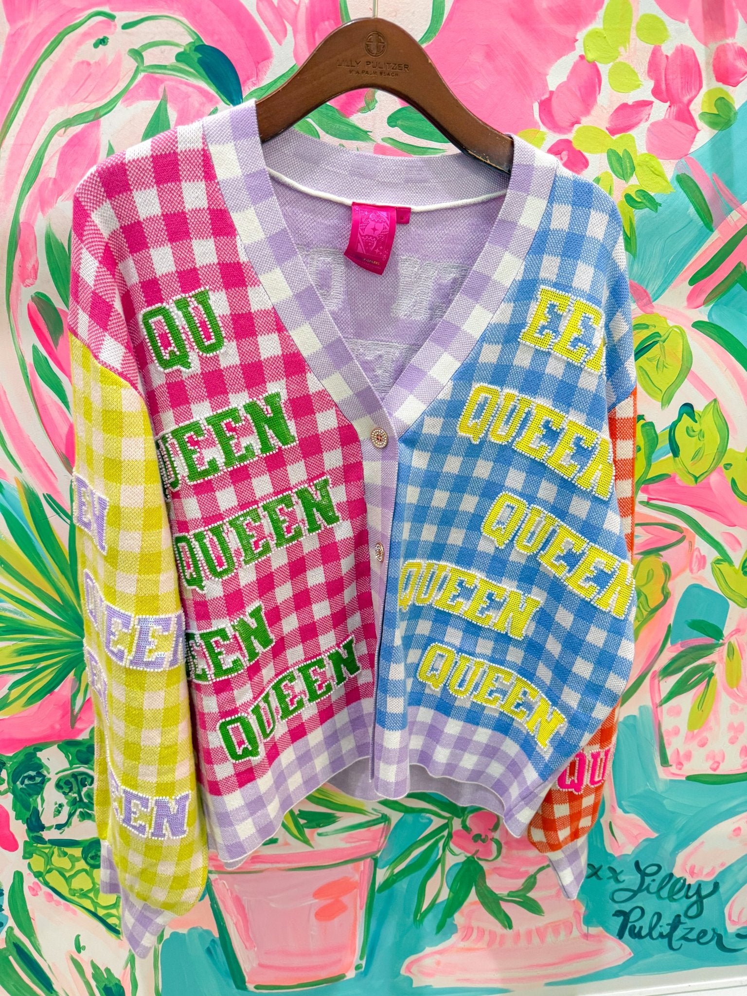 Colorblock Gingham 'Queen' All Over CardiganQueen of SparklesThe Printed Peach Savannah