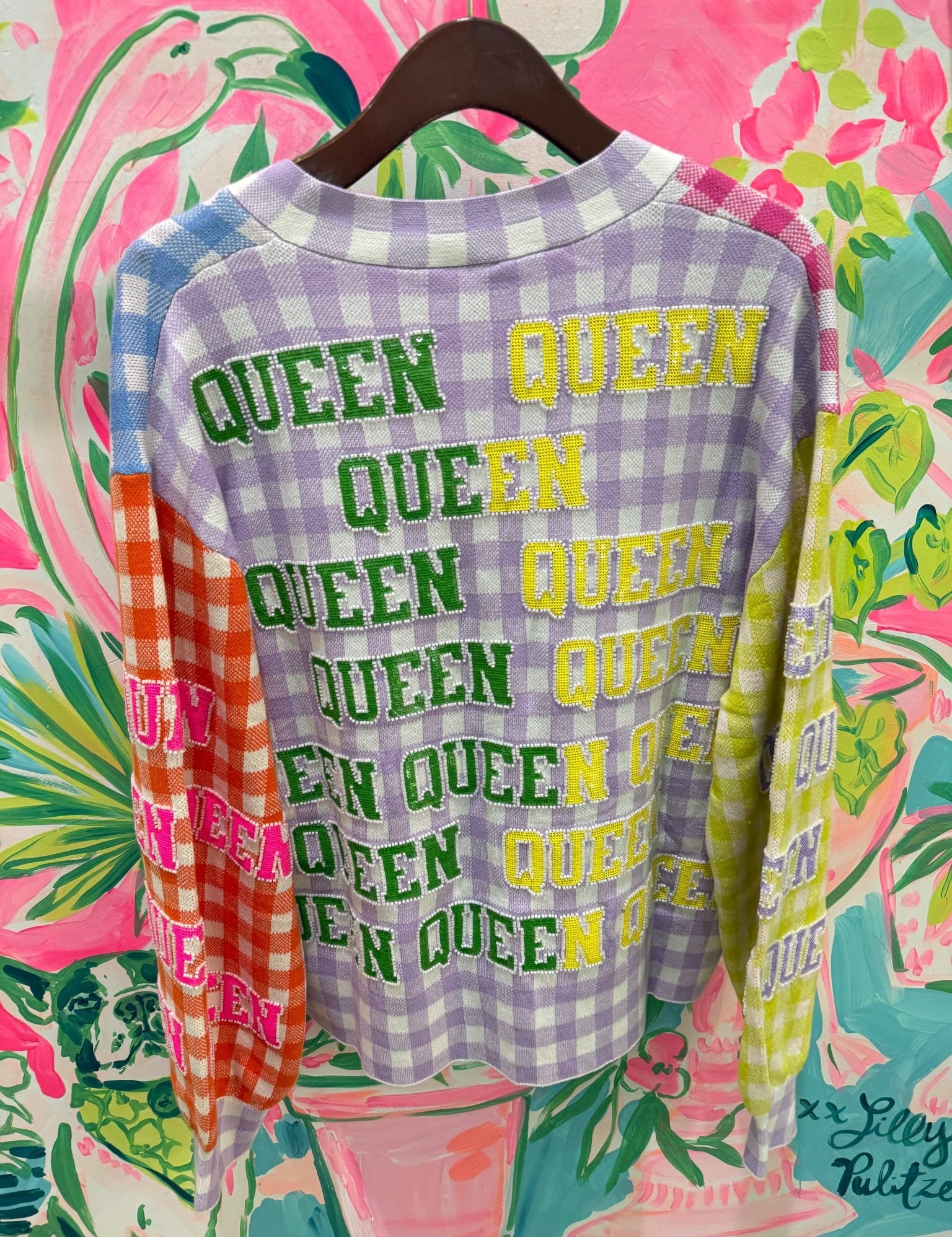 Colorblock Gingham 'Queen' All Over CardiganQueen of SparklesThe Printed Peach Savannah