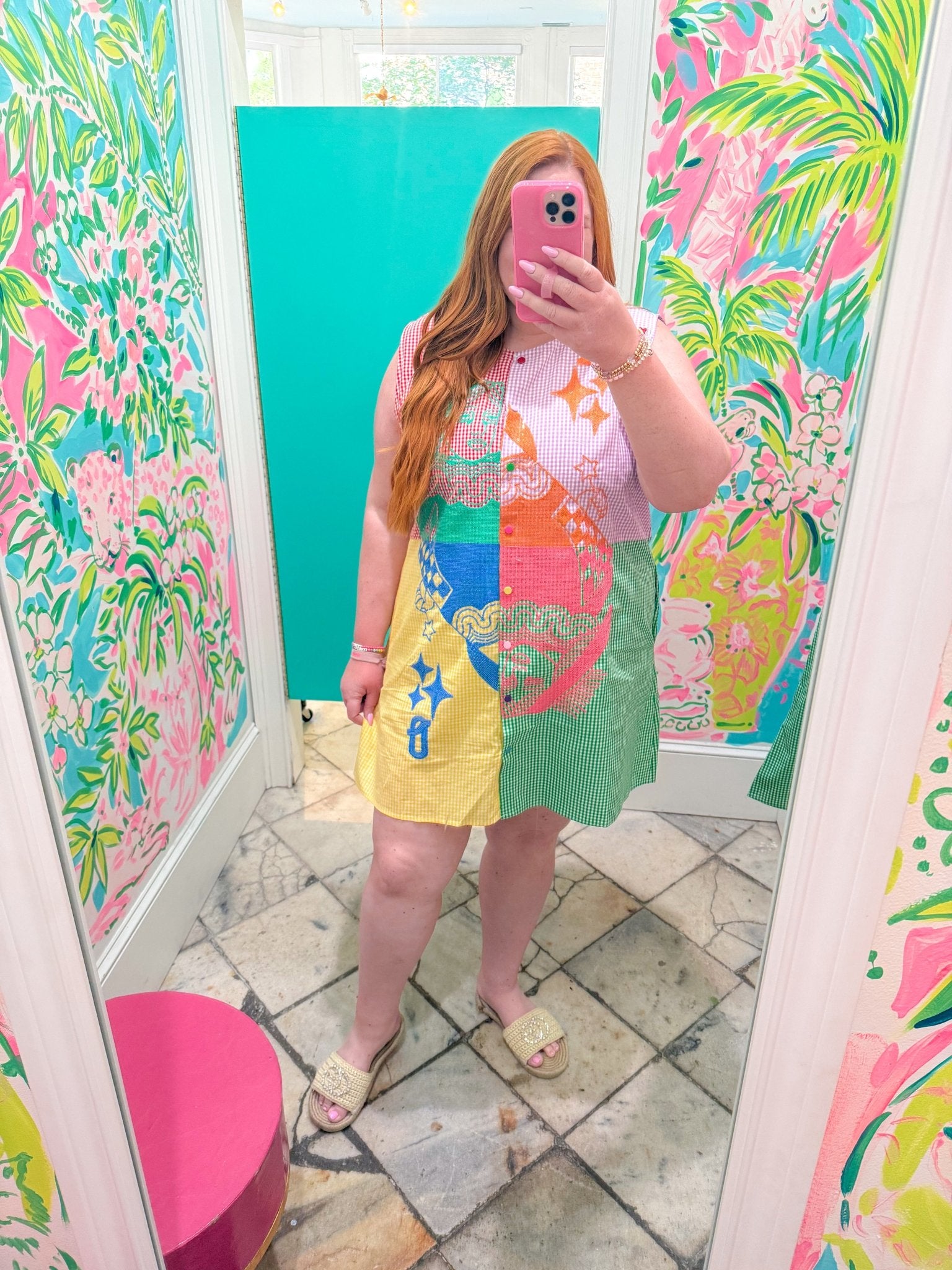Colorblock Gingham Queen Card Logo Button Up Cotton DressQueen of SparklesThe Printed Peach Savannah