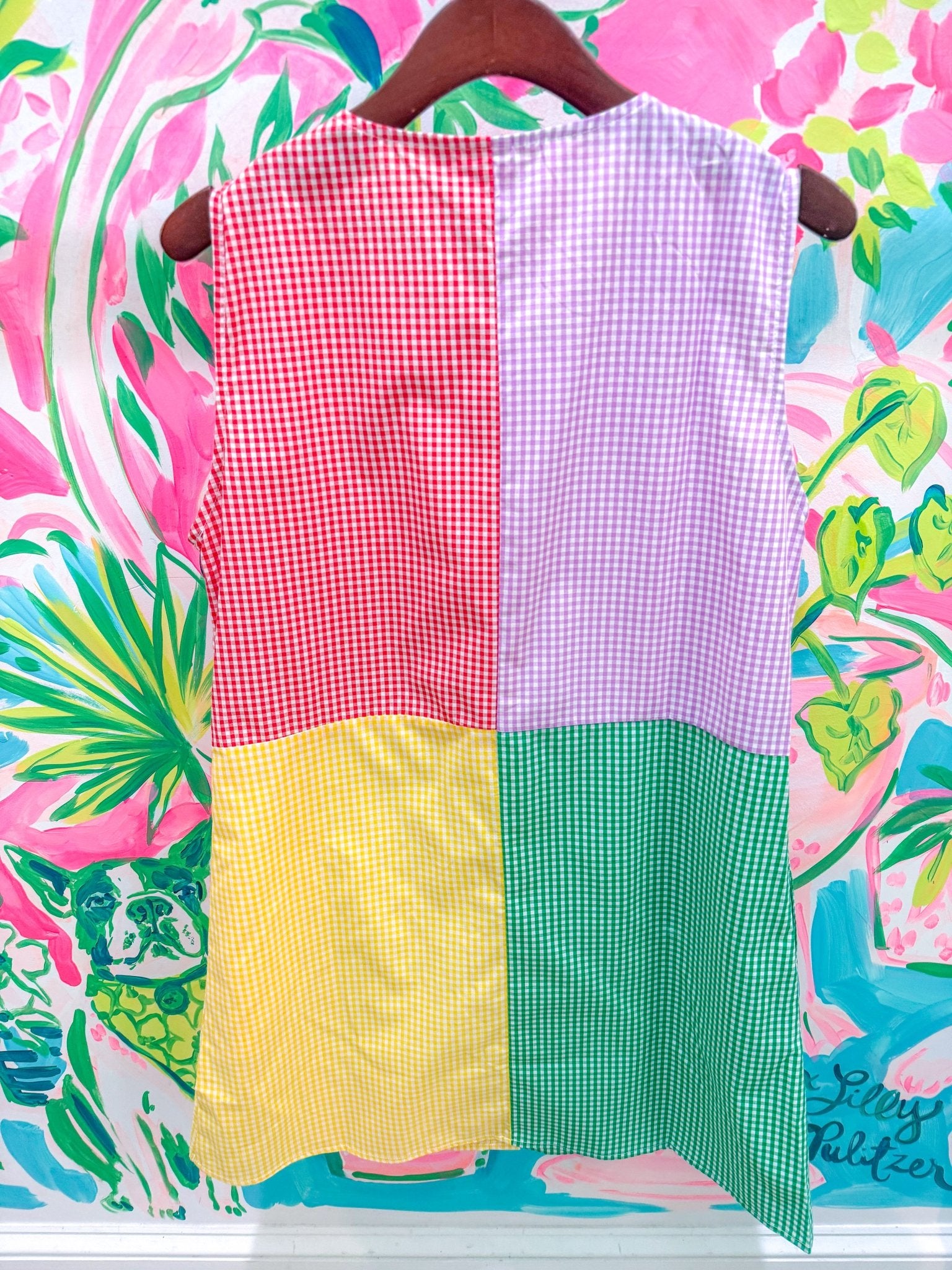 Colorblock Gingham Queen Card Logo Button Up Cotton DressQueen of SparklesThe Printed Peach Savannah