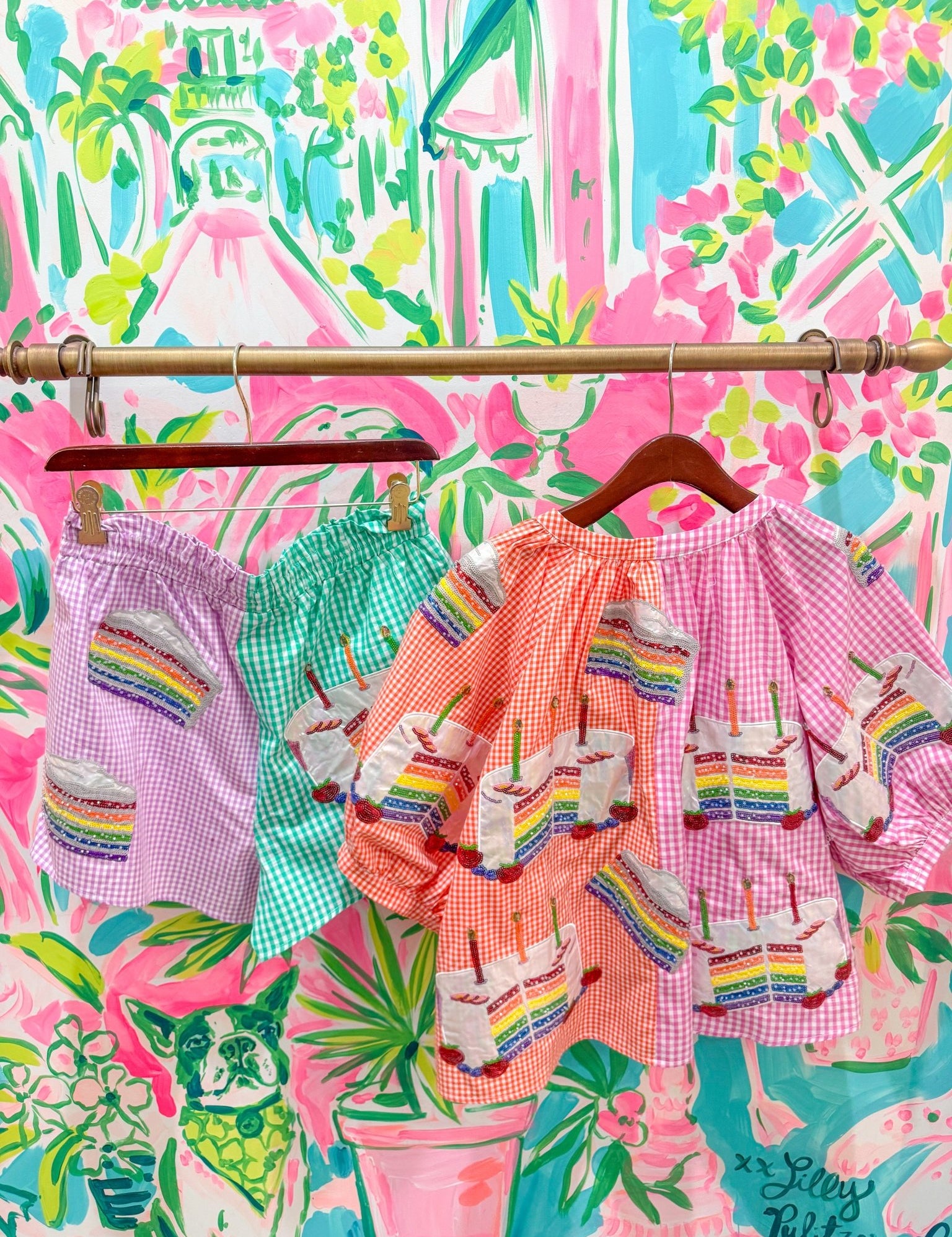 Colorblock Gingham Rainbow Birthday Cake Button Up Top and Short SetQueen of SparklesThe Printed Peach Savannah