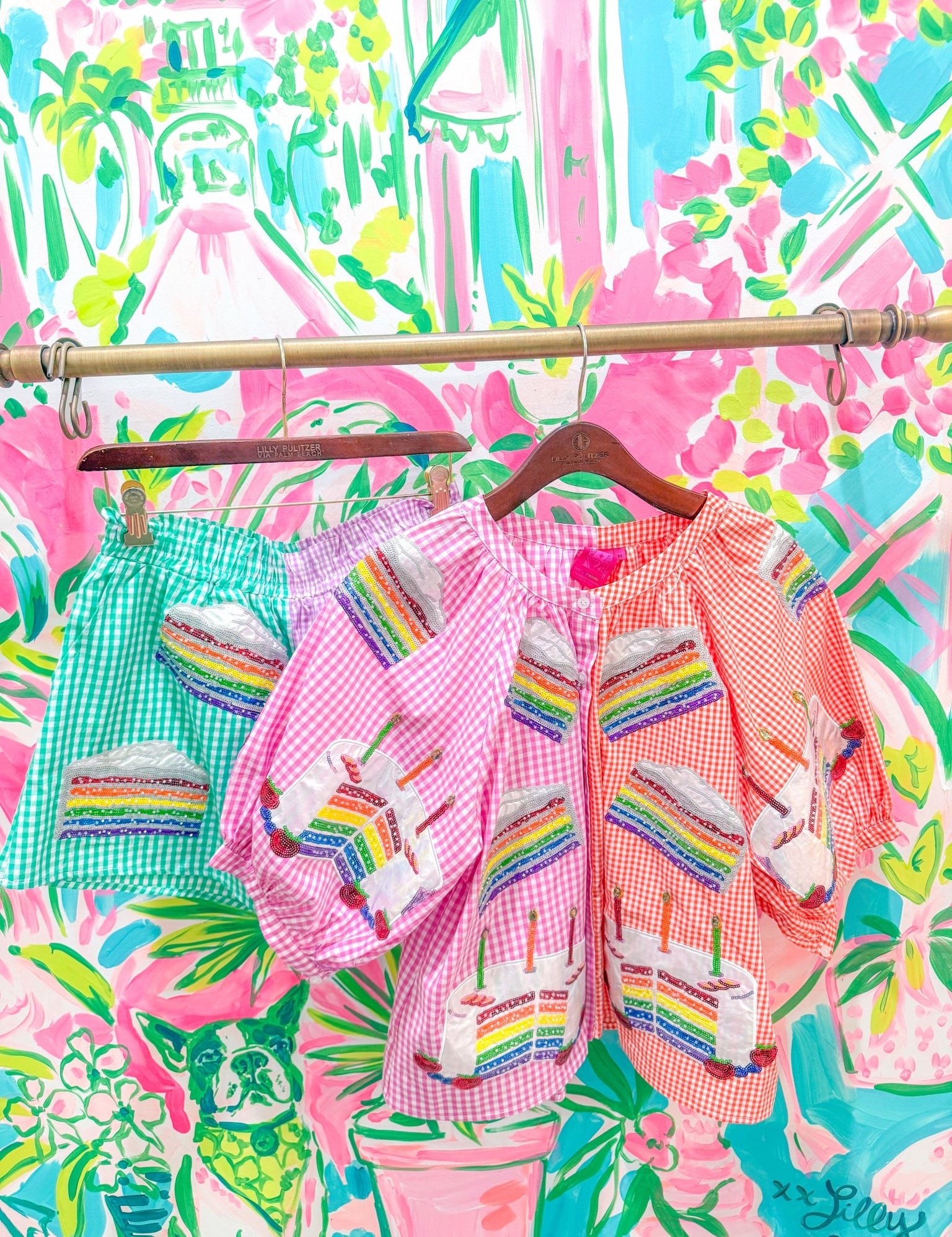 Colorblock Gingham Rainbow Birthday Cake Button Up Top and Short SetQueen of SparklesThe Printed Peach Savannah