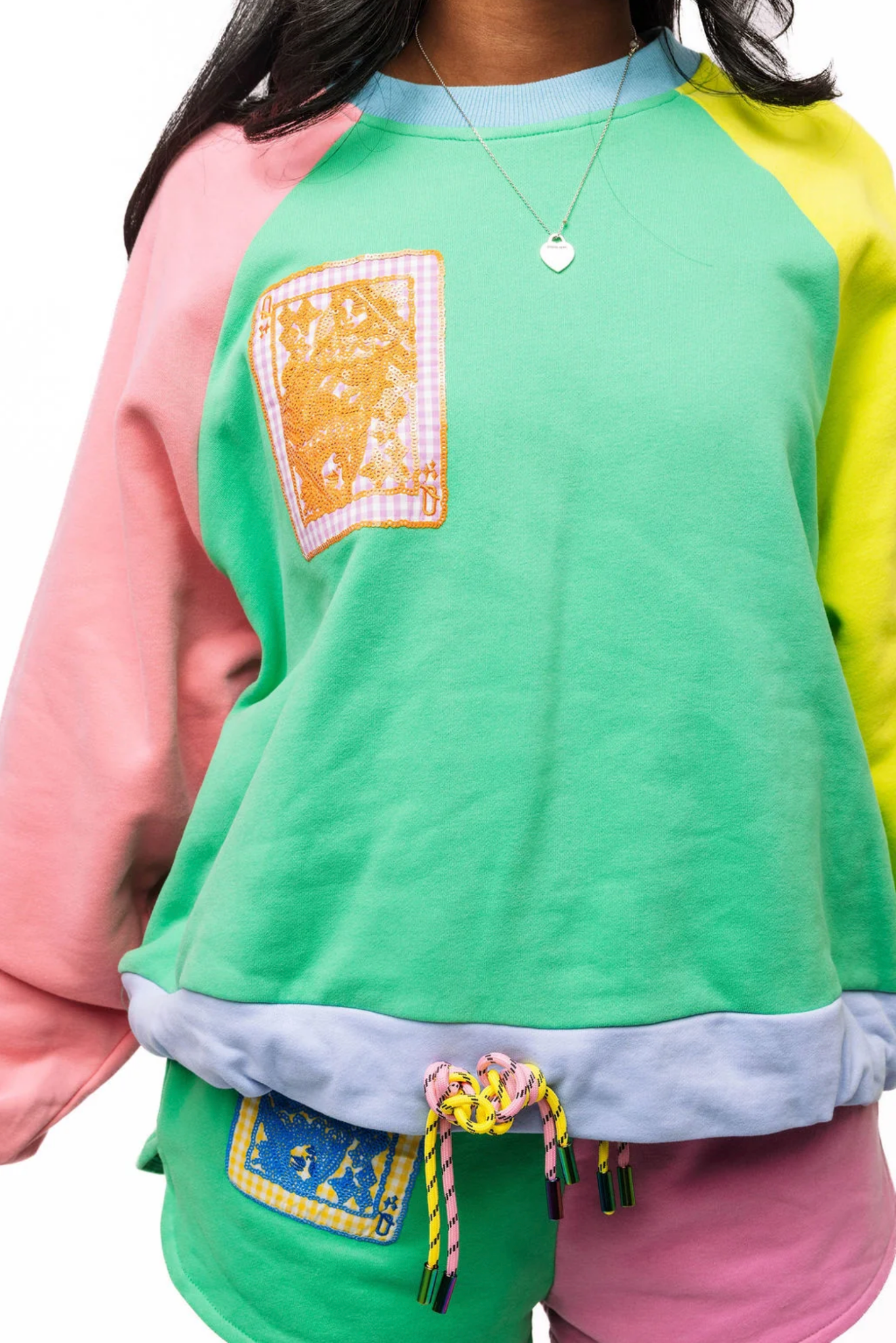 Colorblock QOS Card Logo Tie SweatshirtWomen - Tops - Sweatshirts & PopoversQueen of SparklesThe Printed Peach Savannah