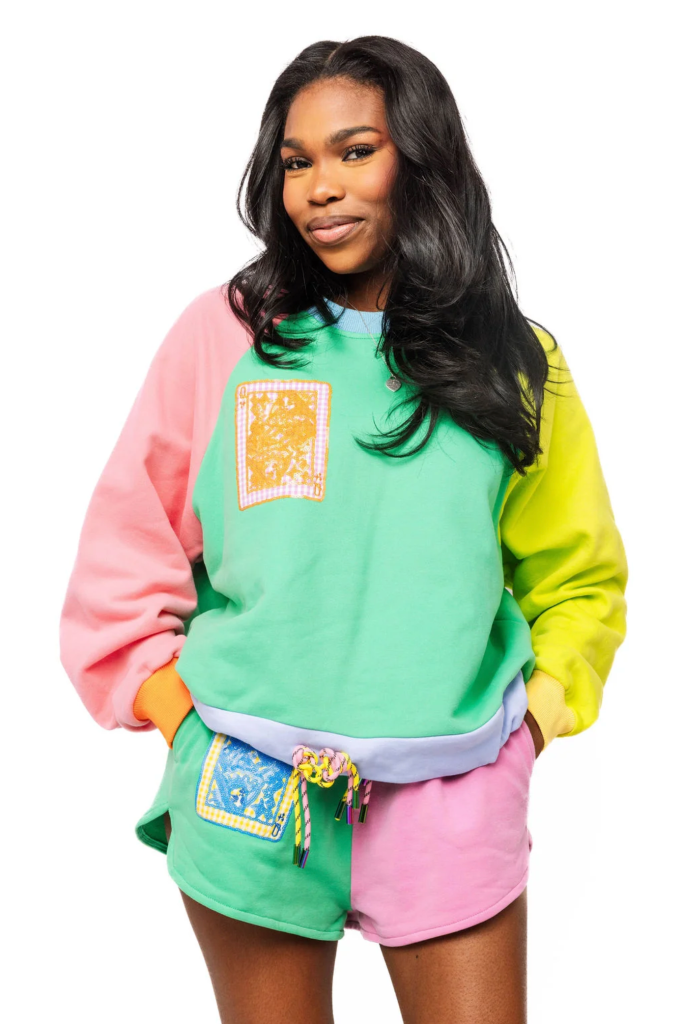 Colorblock QOS Logo Tie ShortWomen - Bottoms - ShortsQueen of SparklesThe Printed Peach Savannah