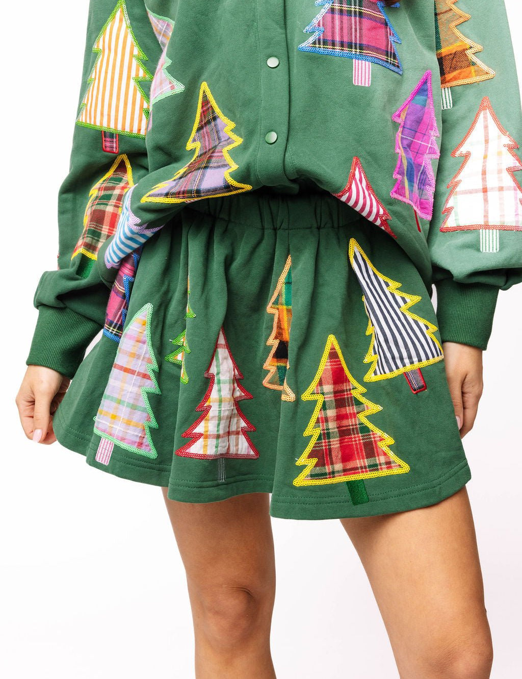 Dark Green Multi Plaid & Stripe Christmas Tree Pleated SkortQueen of SparklesThe Printed Peach Savannah