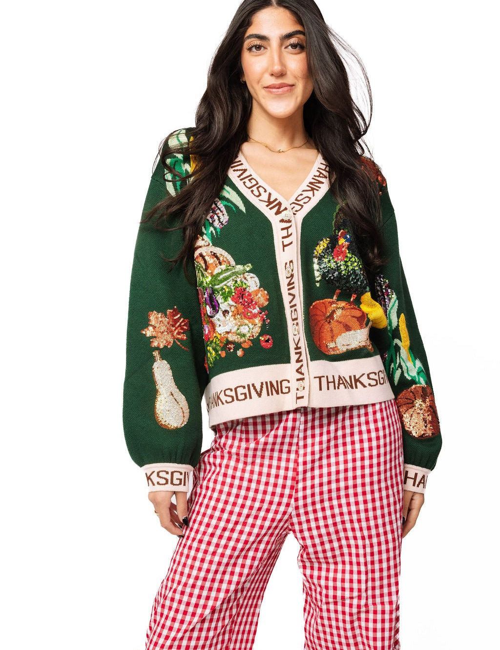 Dark Green 'Thanksgiving' Button CardiganQueen of SparklesThe Printed Peach Savannah