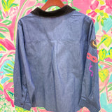 Denim NYE Icon Button Up Top With Black Velvet CollarQueen of SparklesThe Printed Peach Savannah