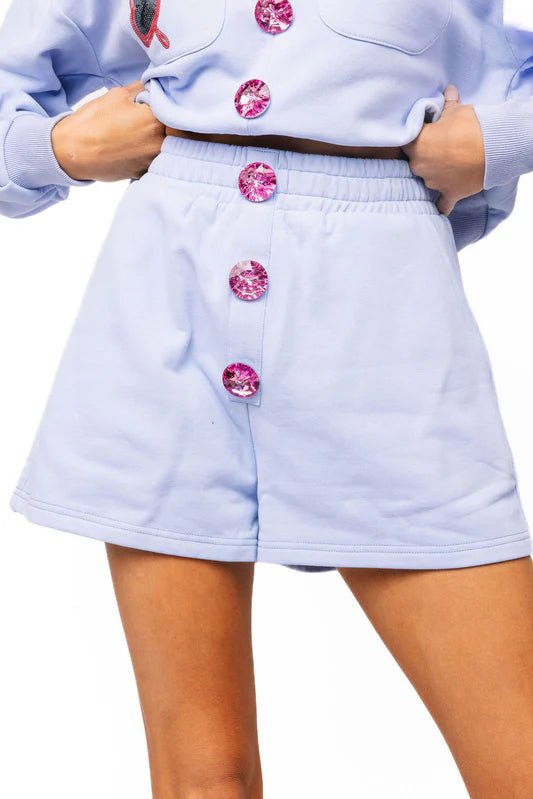 Dusty Blue Henley Jewel Button ShortQueen of SparklesThe Printed Peach Savannah