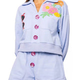 Dusty Blue Jewel Button Flower & Sunglasses in Pocket SweatshirtQueen of SparklesThe Printed Peach Savannah