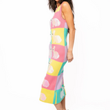 Rainbow Colorblock Checkered Easter Bunny Knit Midi Dress