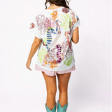 Light Blue Multi Coral & Seahorse Tee