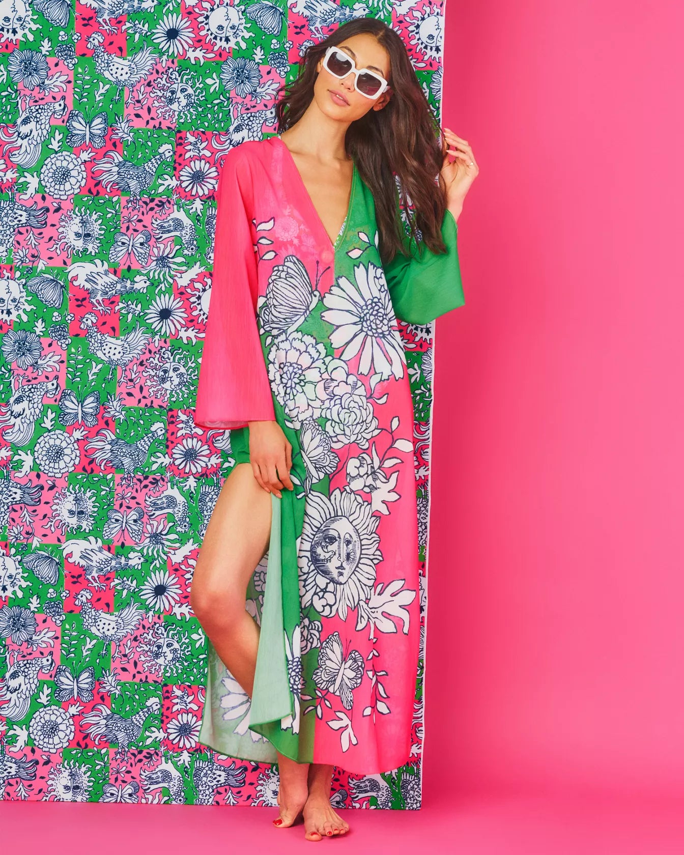 Perry Long Sleeve Maxi Cover-Up The Printed Peach Savannah Perry Long Sleeve Maxi Cover-Up The Printed Peach Savannah