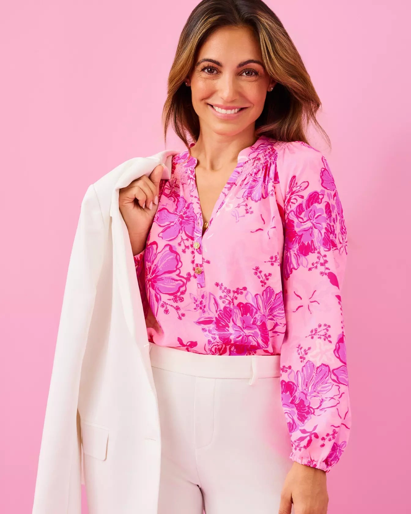Elsa Silk TopWomen - Tops - BlousesLILLY PULITZERThe Printed Peach Savannah