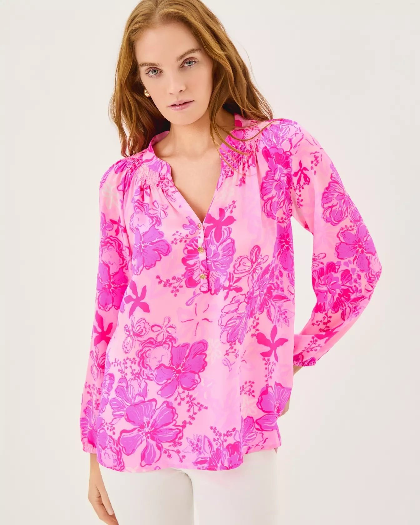 Elsa Silk TopWomen - Tops - BlousesLILLY PULITZERThe Printed Peach Savannah