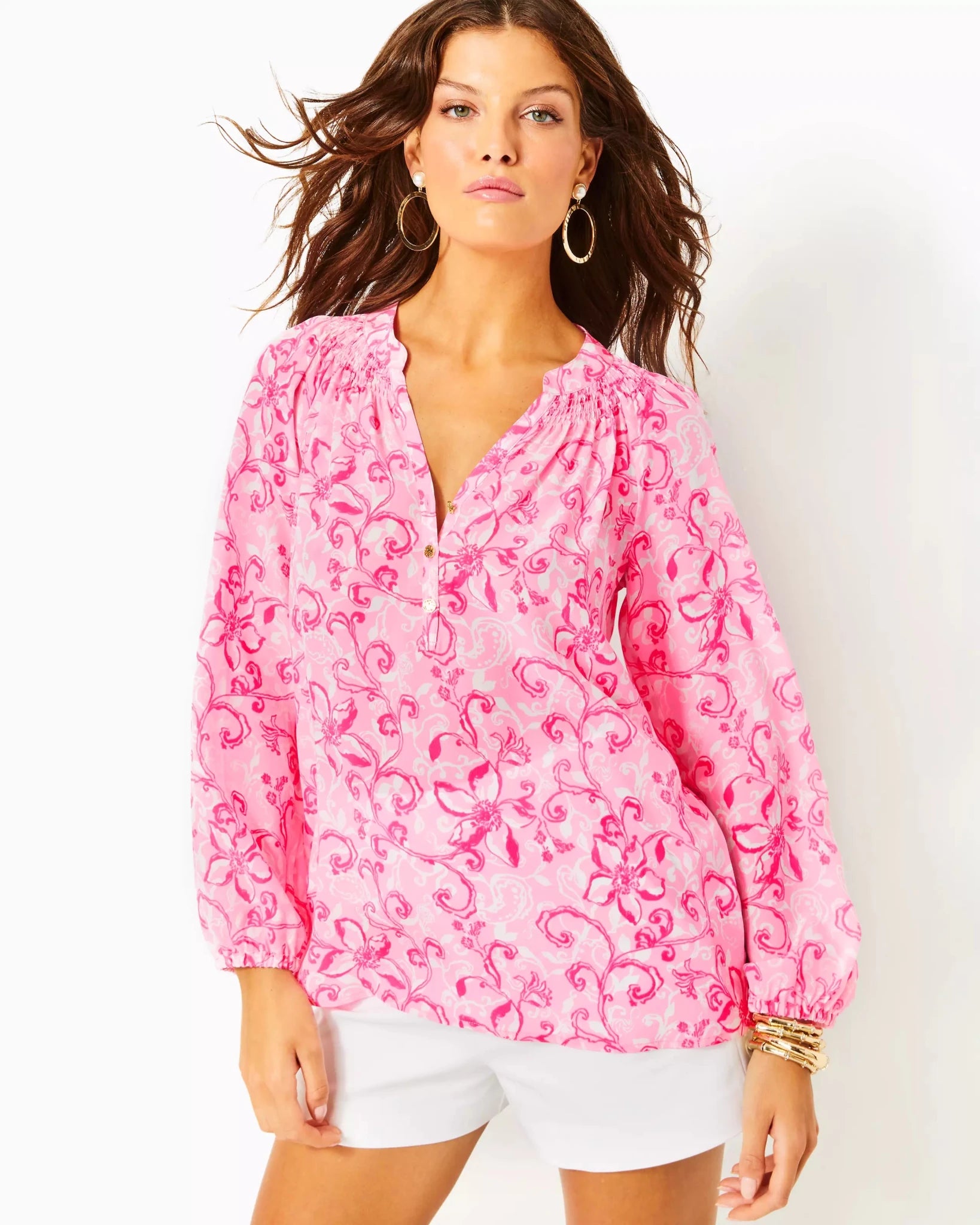 Elsa Silk TopWomen - Tops - BlousesLILLY PULITZERThe Printed Peach Savannah