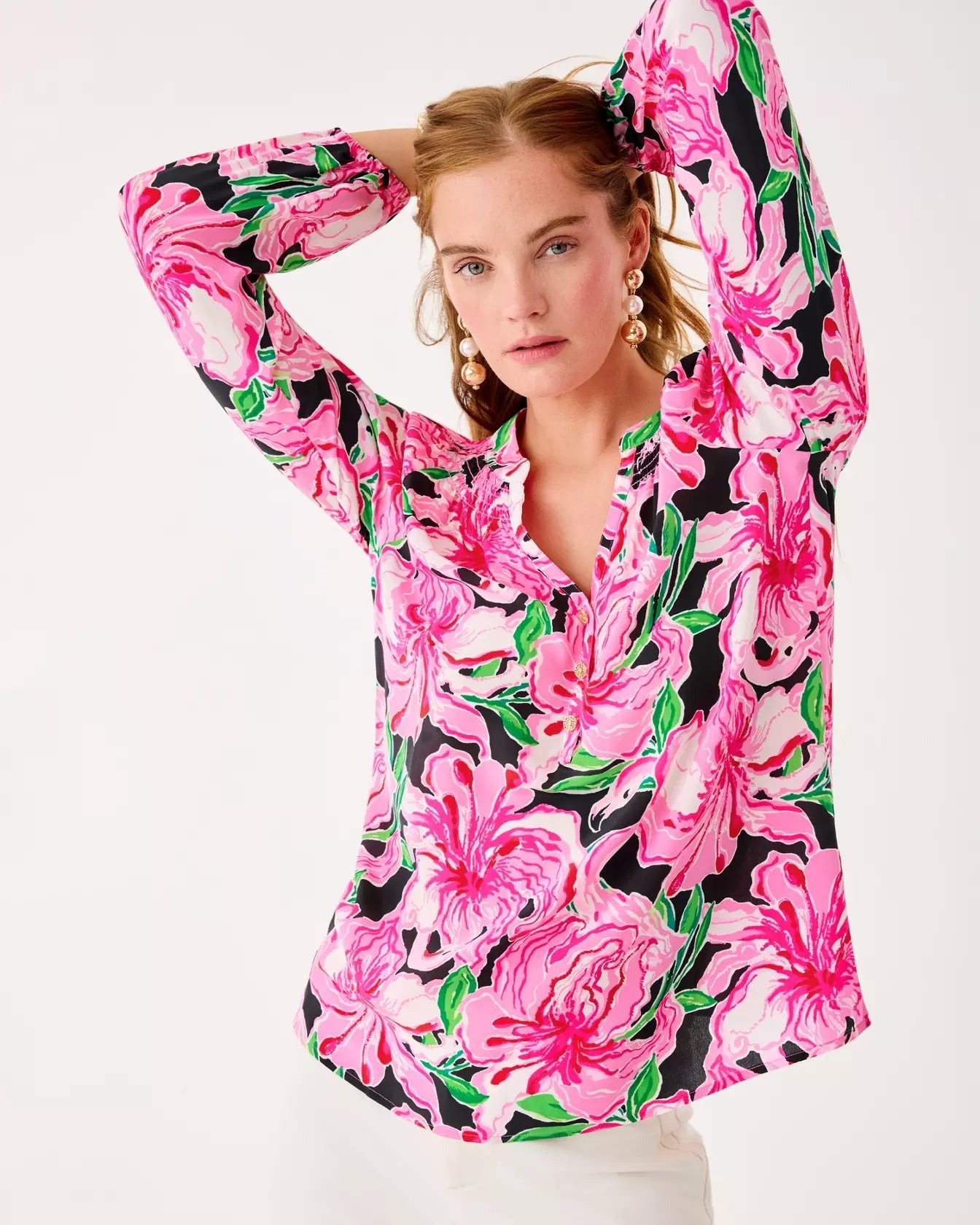 Elsa Silk TopWomen - Tops - BlousesLILLY PULITZERThe Printed Peach Savannah