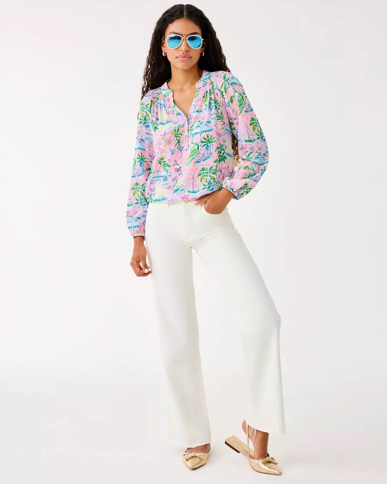 Elsa Silk TopWomen - Tops - BlousesLILLY PULITZERThe Printed Peach Savannah