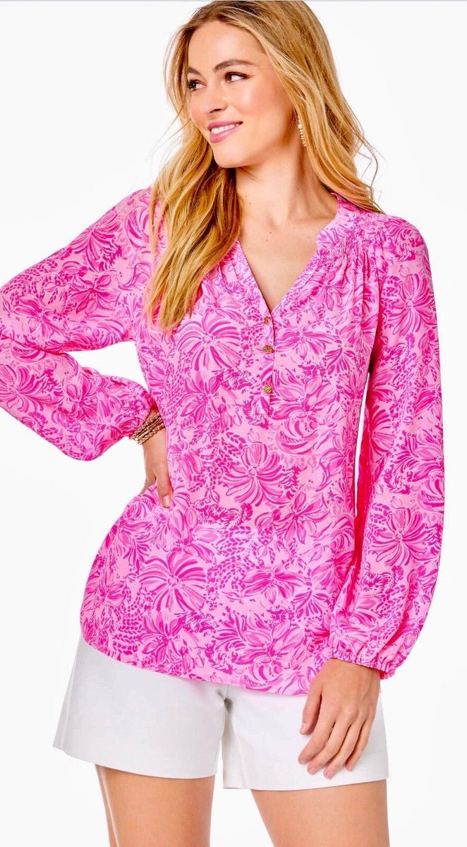 Elsa Silk Top - Pink Blossom Foxy Llama - XXLWomen - Tops - BlousesLILLY PULITZERThe Printed Peach Savannah