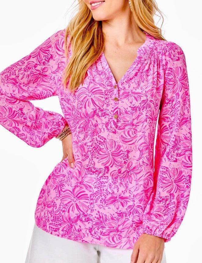 Elsa Silk Top - Pink Blossom Foxy Llama - XXLWomen - Tops - BlousesLILLY PULITZERThe Printed Peach Savannah