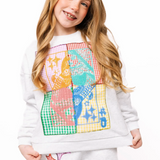 Kids Grey Colorblock Gingham QOS Card Logo Sweatshirt
