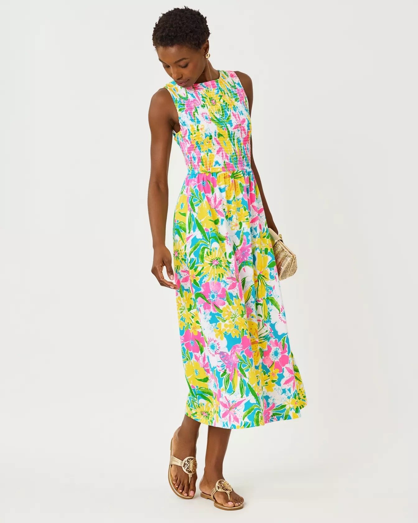 Finnley Smocked Midi DressDresses-Fit & Flare DressesLILLY PULITZERThe Printed Peach Savannah